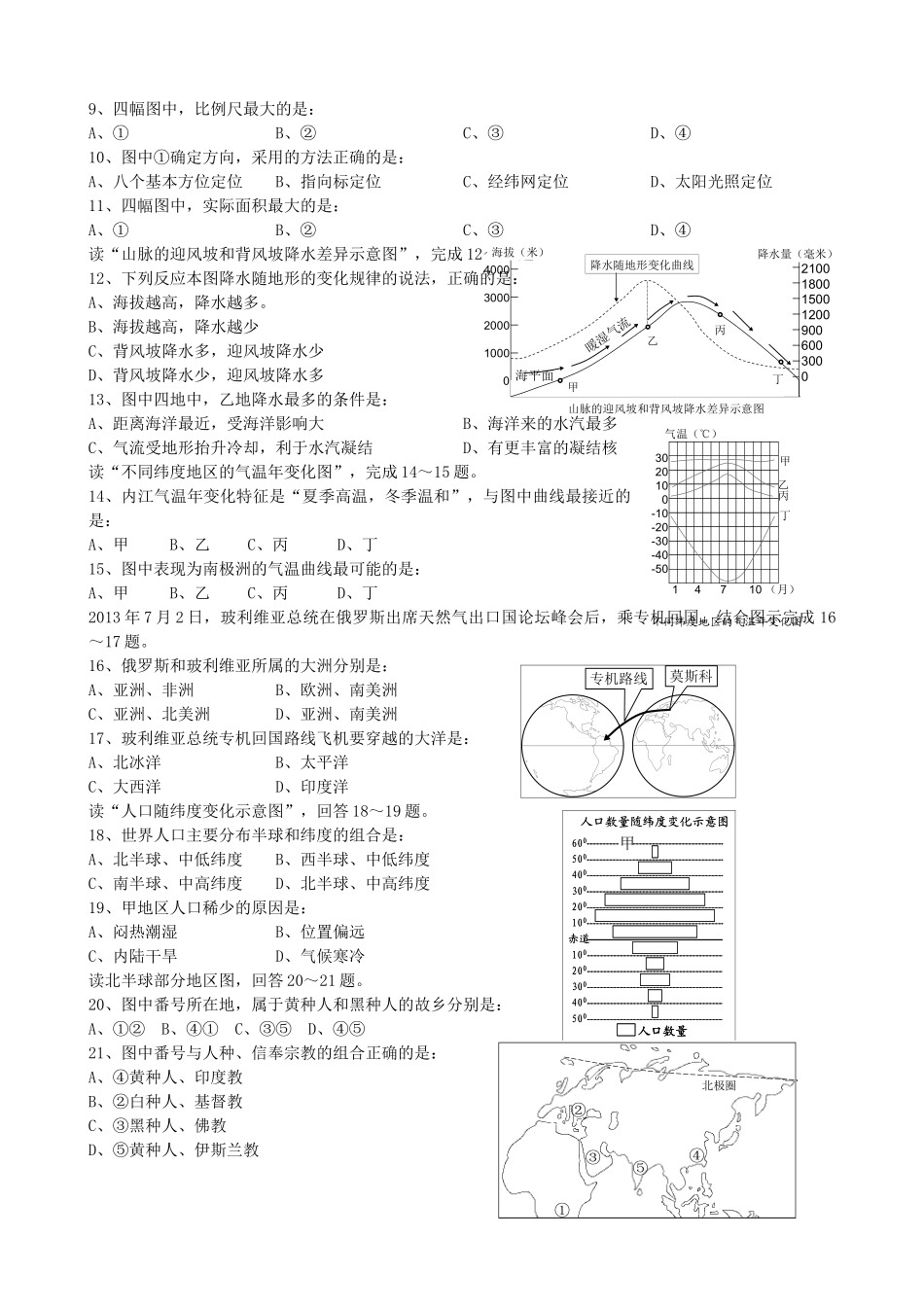 山东省东营市七年级地理上学期期末测试(2) 新人教版试卷_第2页