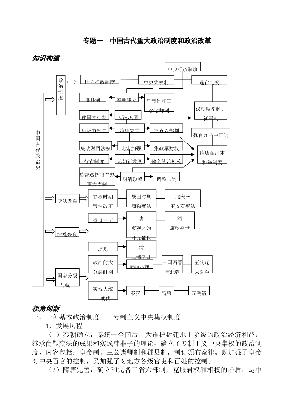 高考历史专题一中国古代重大政治制度和政治改革_第1页