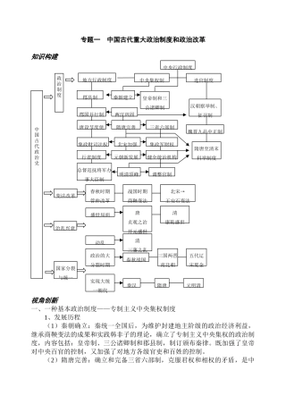 高考历史专题一中国古代重大政治制度和政治改革