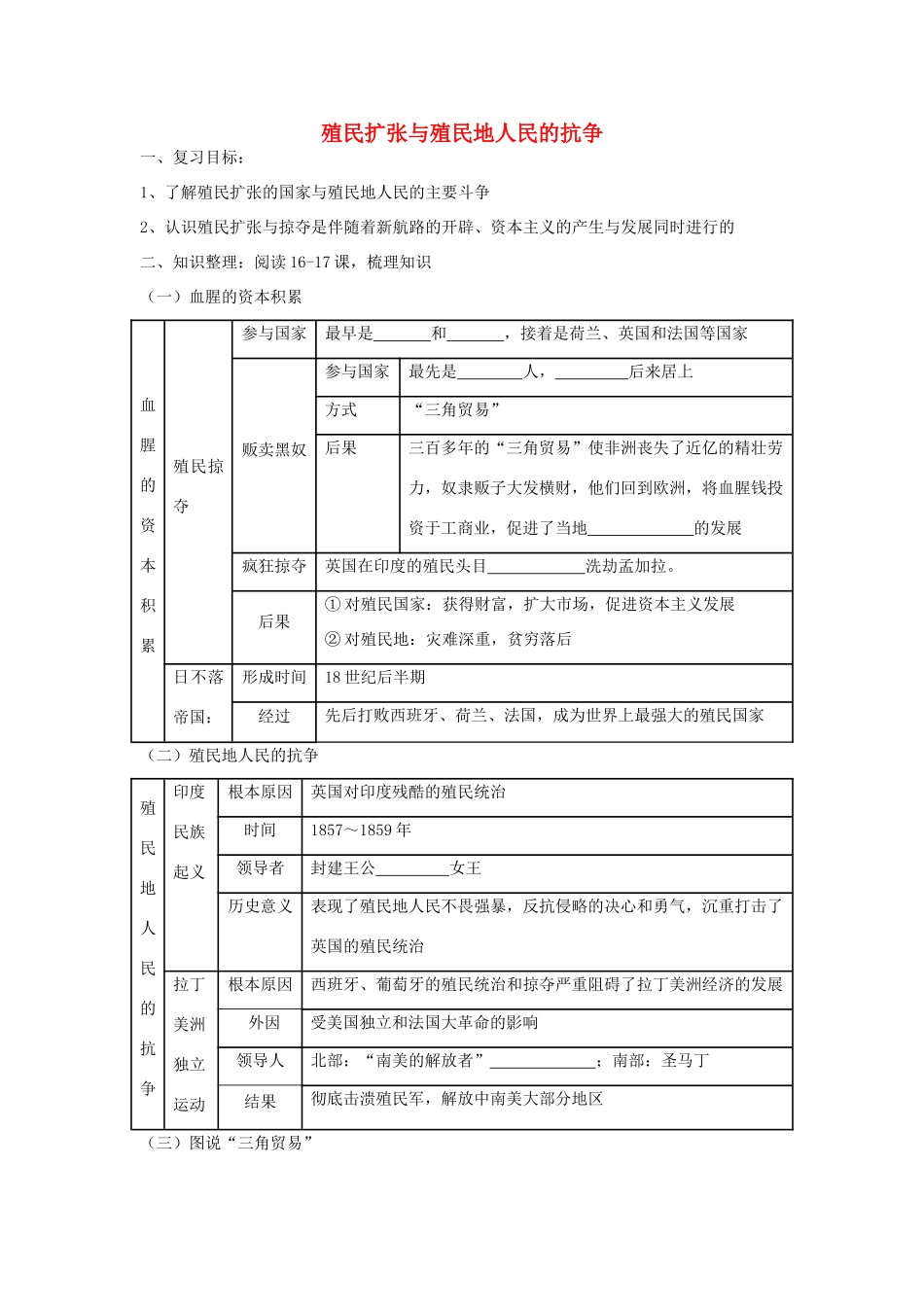九年级历史上册 第5单元 殖民扩张与殖民地人民的抗争测试卷(C卷) 新人教版试卷_第1页