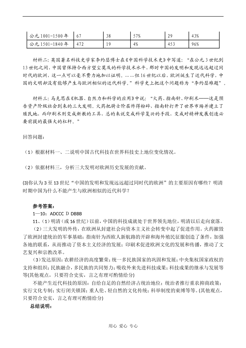 高考历史专题复习 古代中国的科学技术与文学艺术练习_第3页