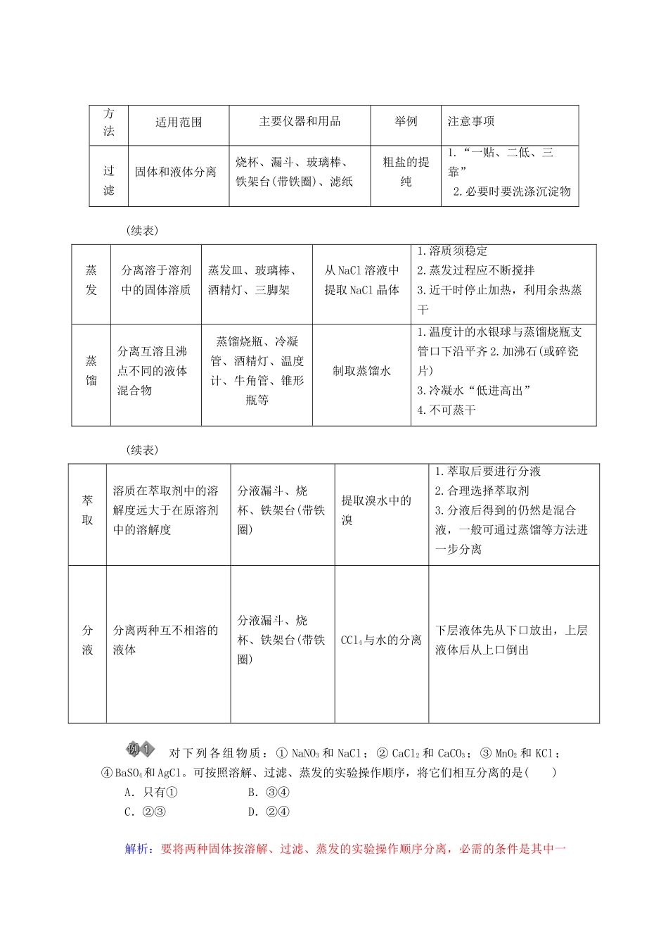 高中化学 第一章 从实验学化学章末知识整合 新人教版必修1-新人教版高一必修1化学试题_第2页