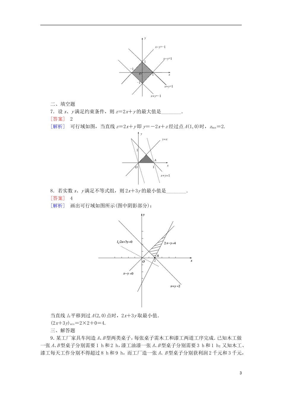 高中数学 第3章 不等式 3.5 二元一次不等式(组)与简单的线性规划问题 第3课时 简单的线性规划的应用同步练习 新人教B版必修5-新人教B版高二必修5数学试题_第3页