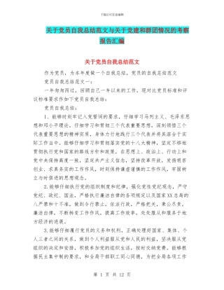 关于党员自我总结范文与关于党建和群团情况的考察报告汇编