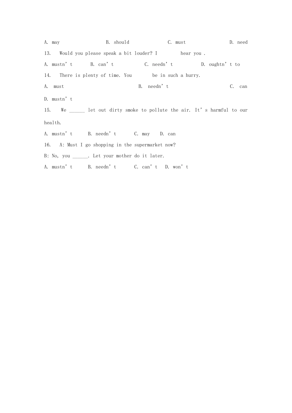 山东泰安山口二中中考英语复习冲刺训练 情态动词试卷_第3页