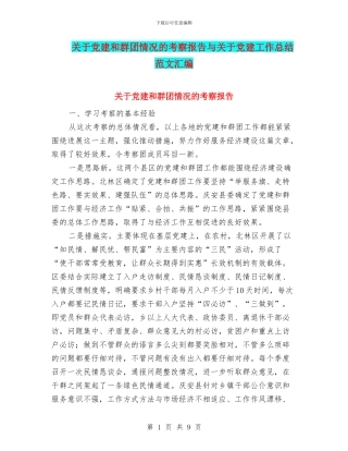 关于党建和群团情况的考察报告与关于党建工作总结范文汇编