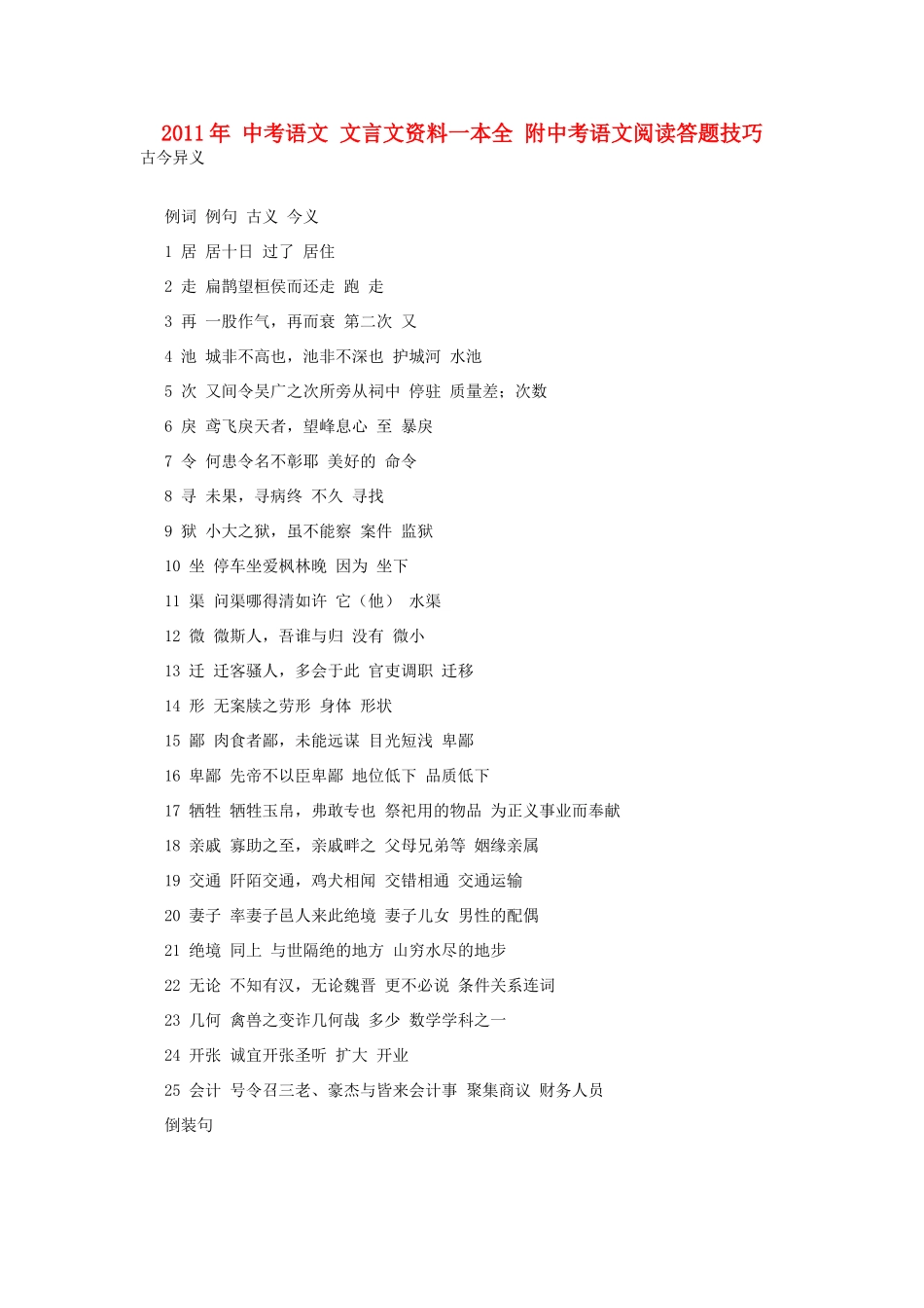 中考语文文言文资料一本全 人教新课标版试卷_第1页