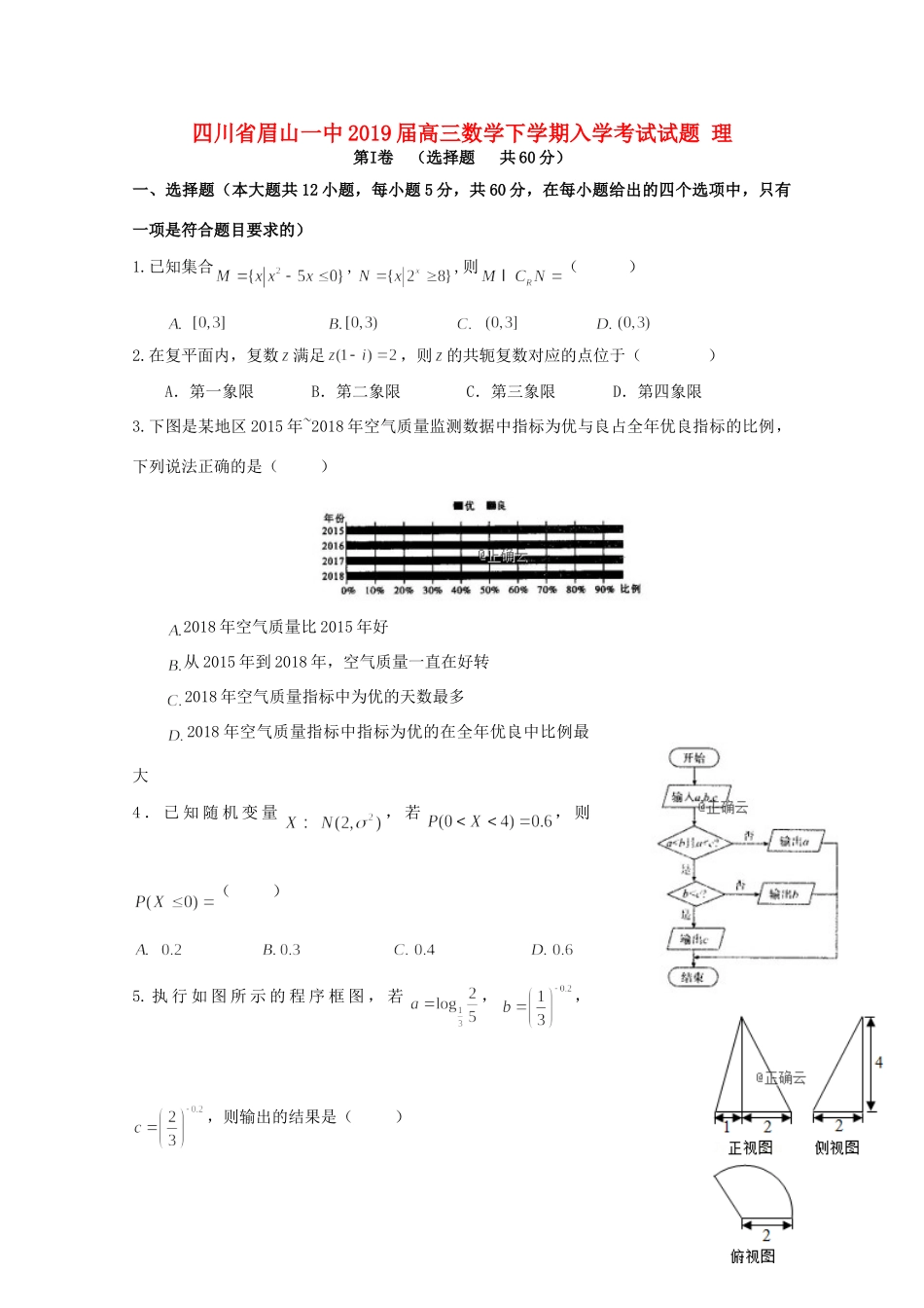四川省眉山一中高三数学下学期入学考试试卷 理试卷_第1页