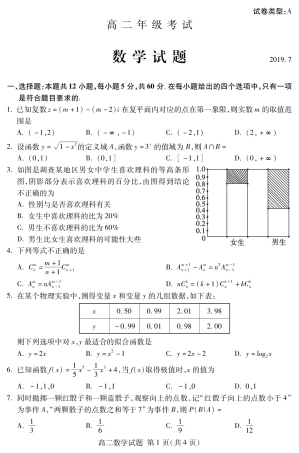 山东省泰安市 高二数学下学期期末考试试卷(PDF)试卷