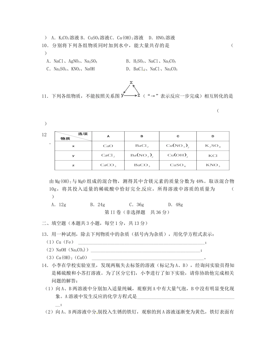 九年级化学下学期第一次教学质量调研试卷 苏教版试卷_第2页