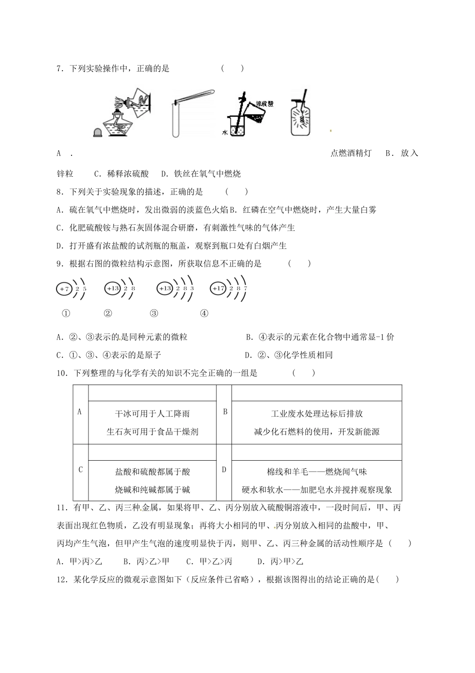 九年级化学下学期第二次模拟试卷试卷_第2页