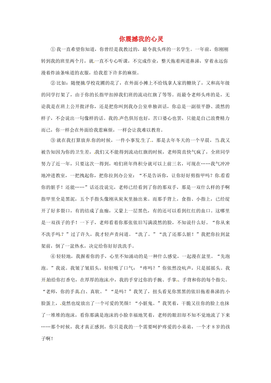 中考语文阅读题复习 你震撼我的心灵试卷_第1页
