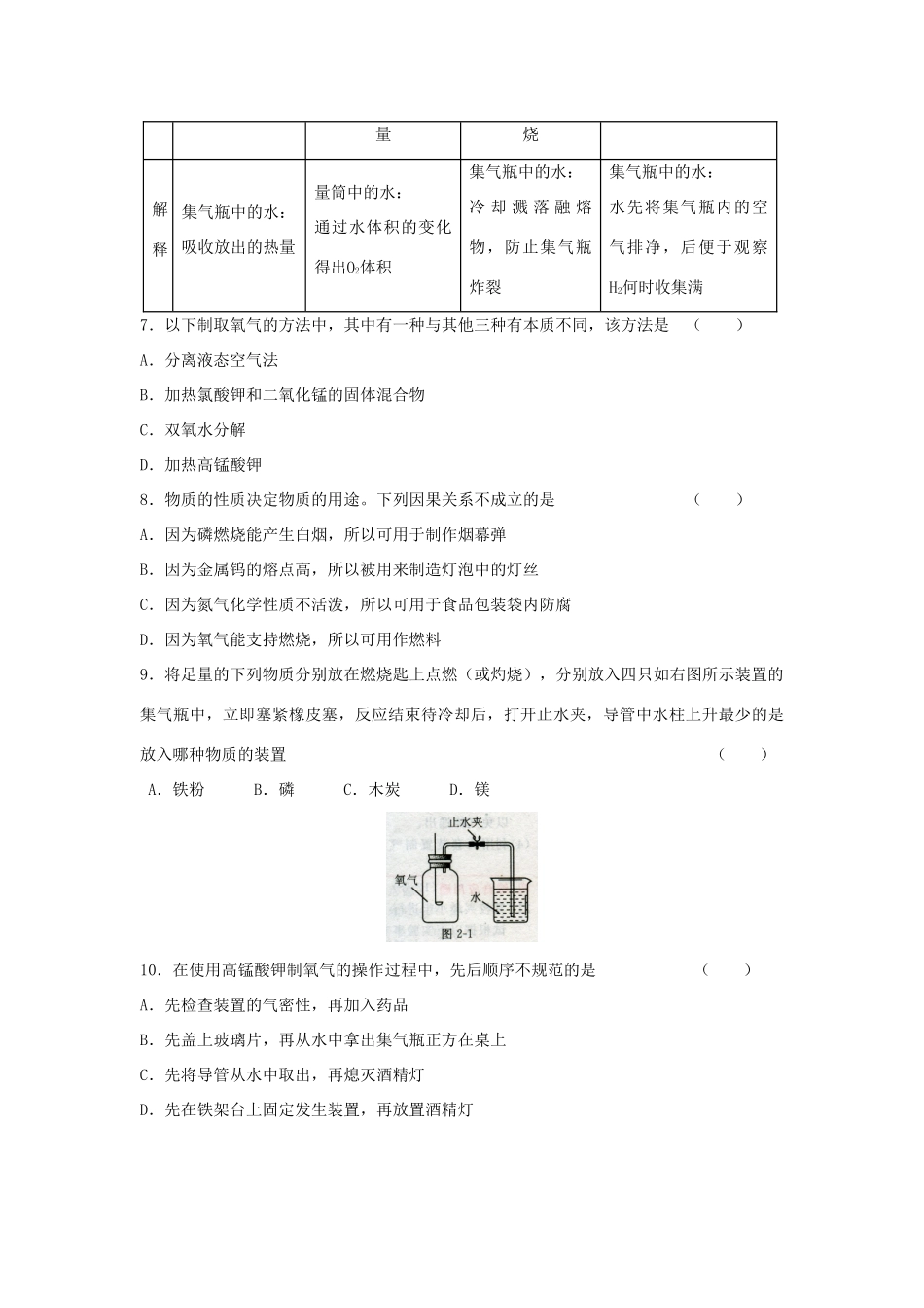 九年级化学上册 第二单元 我们周围的空气检测题 新人教版试卷_第2页