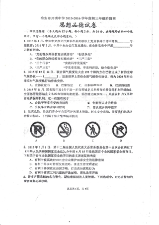 九年级政治下学期阶段测试试卷四(pdf)试卷