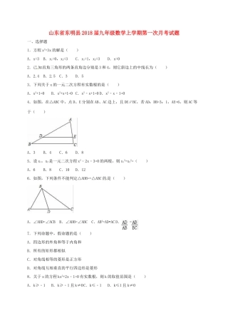 山东省东明县九年级数学上学期第一次月考试卷 新人教版试卷