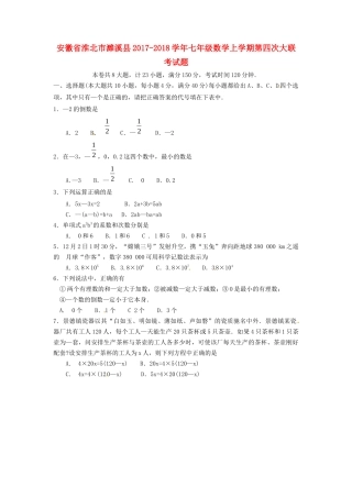 安徽省淮北市濉溪县七年级数学上学期第四次大联考试卷