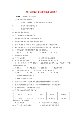 初三化学第十单元酸和碱单元测试二 试题