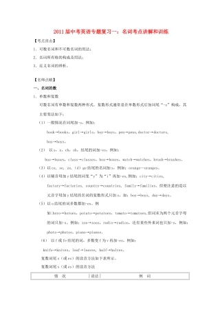 中考英语专题复习一：名词考点讲解和训练试卷