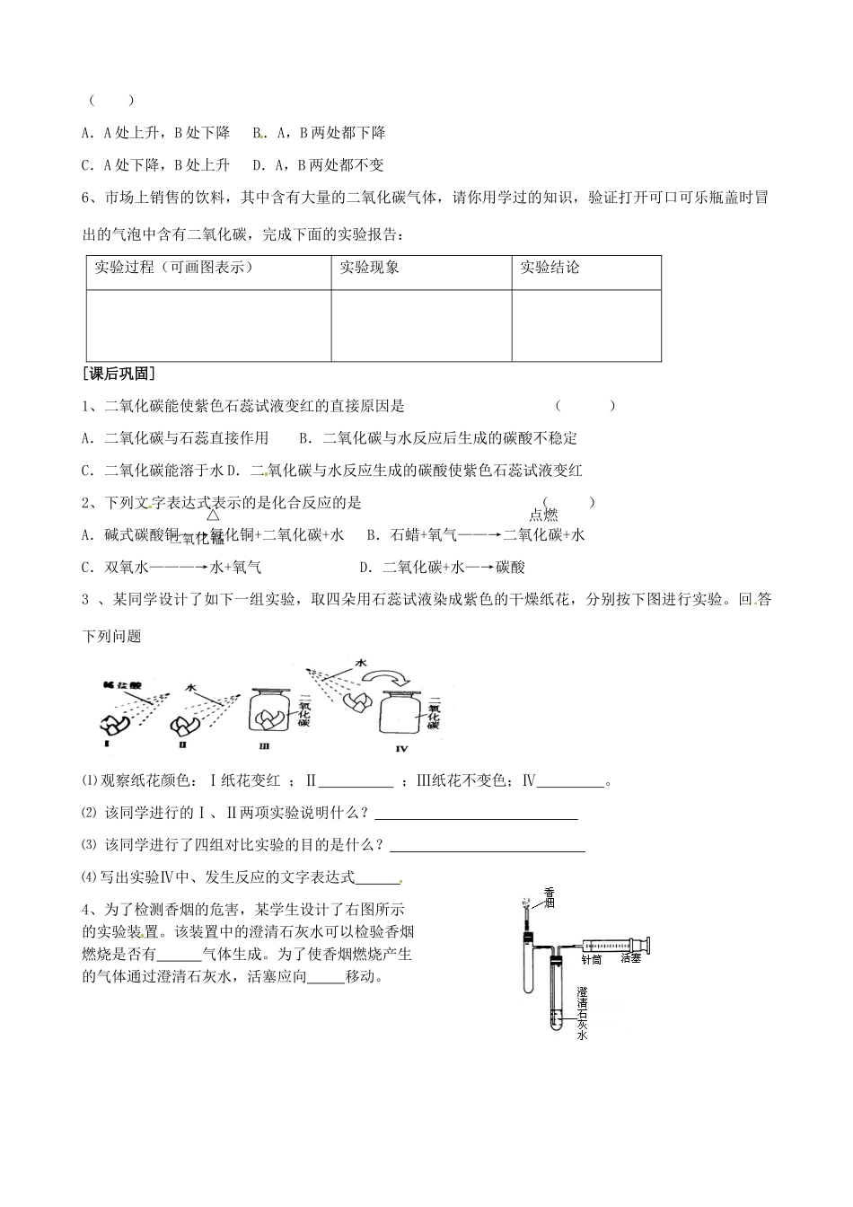 九年级化学全册(22奇妙的二氧化碳(1))自主学习 沪教版试卷_第2页