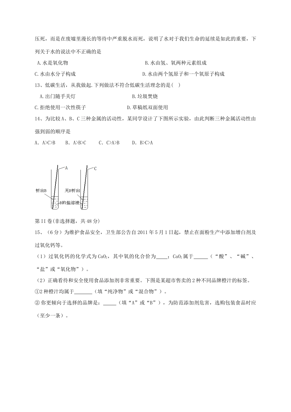 四川省金堂县届九年级化学上学期期末考试试卷 新人教版试卷_第3页