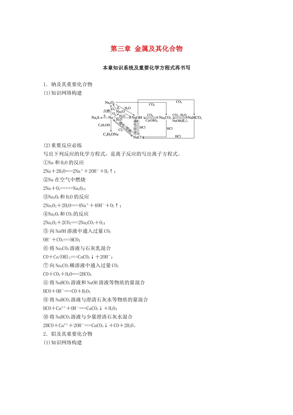 高考化学一轮复习 第三章 金属及其化合物本章知识系统及重要化学方程式再书写学案-人教版高三全册化学学案_第1页