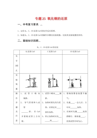 初中化学中考复习专题25  氧化铜的还原2 试题