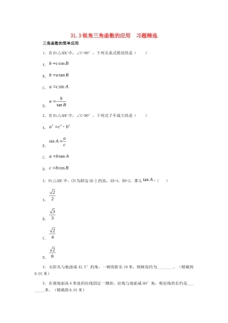 九年级数学上册 313 锐角三角函数的应用习题精选 冀教版试卷