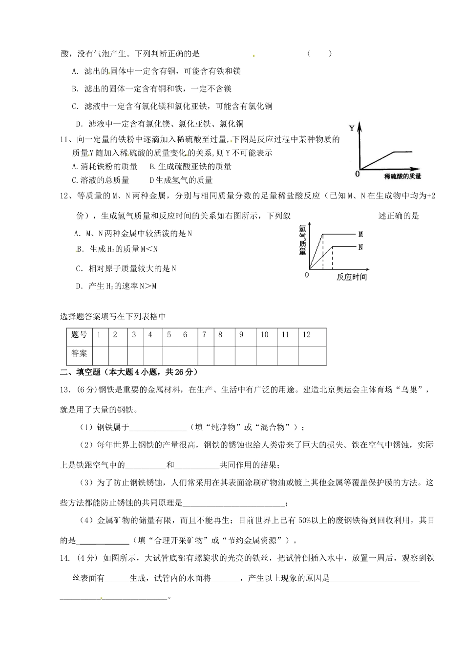九年级化学第八章检测试卷 试卷_第2页