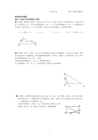 九年级数学下册 第六章 图形的相似 相似的综合题型专题讲义(pdf，无答案)(新版)苏科版试卷