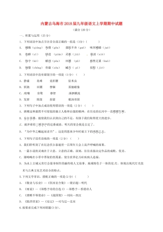 内蒙古乌海市届九年级语文上学期期中试题 新人教版 试题