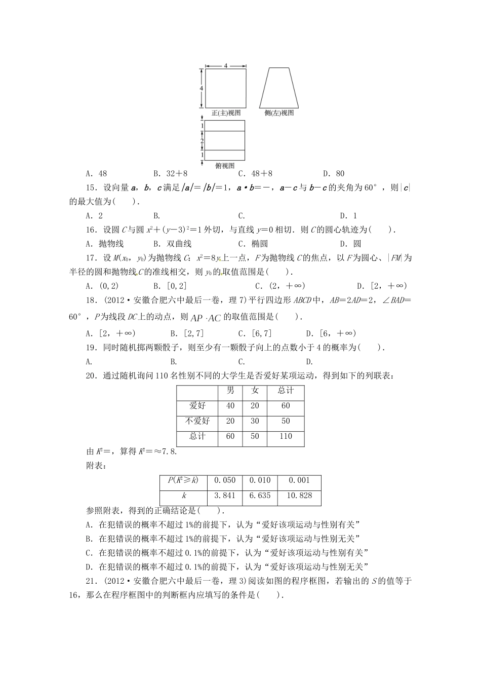 安徽省高考数学第二轮复习 专题升级训练21 选择题专项训练一 理试卷_第2页