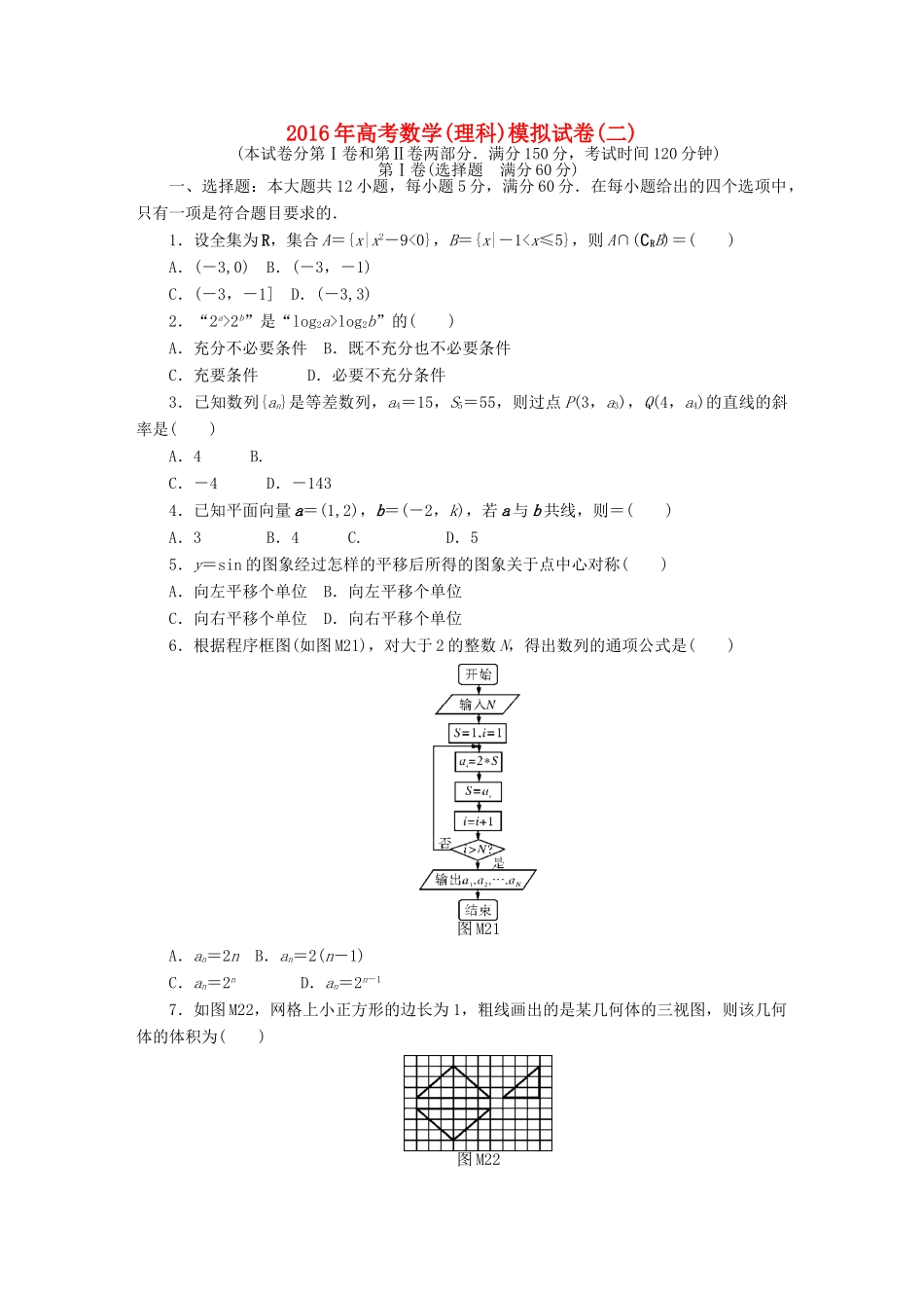 高考数学总复习 模拟试卷（二）理-人教版高三全册数学试题_第1页