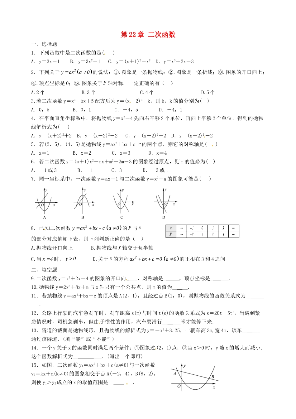 九年级数学上册 第22章 二次函数单元综合检测 新人教版试卷_第1页