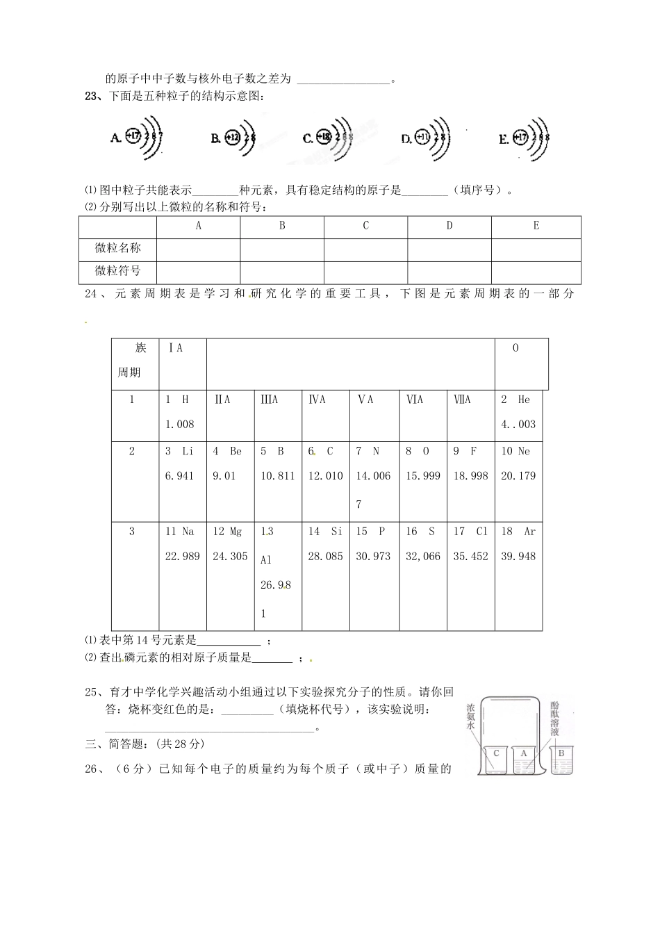九年级化学上册 第三单元(物质构成的奥秘)检测题 新人教版试卷_第3页