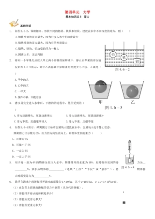 中考解读(广州专版)中考物理 第1部分 系统基础知识篇 第四单元 力学(知识点6)浮力复习检测试卷