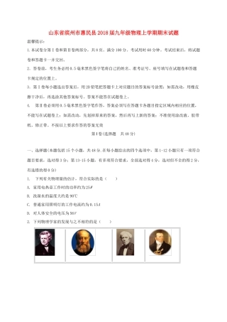 山东省滨州市惠民县九年级物理上学期期末试卷 新人教版试卷