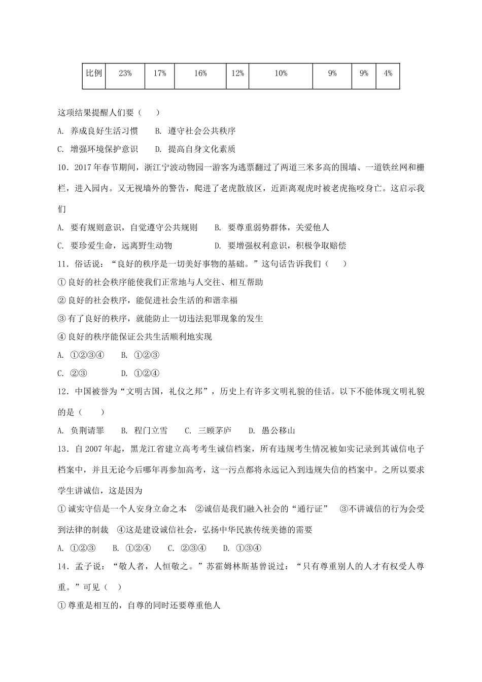 安徽省蚌埠市 八年级政治上学期期中试卷_第3页