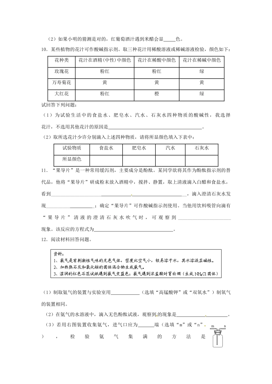 九年级化学全册 第六章 第一节 溶液的酸碱性同步检测试卷 沪教版试卷_第2页