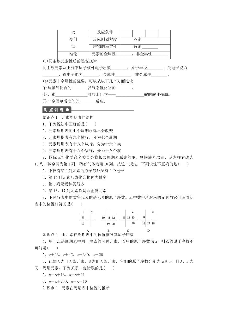 高中化学 专题1 微观结构与物质的多样性 1.3 元素周期表及元素周期律的体现课时作业 苏教版必修2-苏教版高一必修2化学试题_第2页