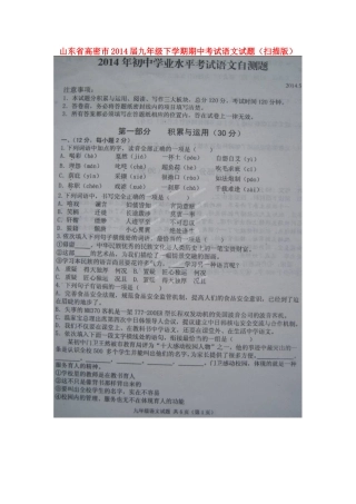 山东省高密市九年级语文下学期期中试卷试卷
