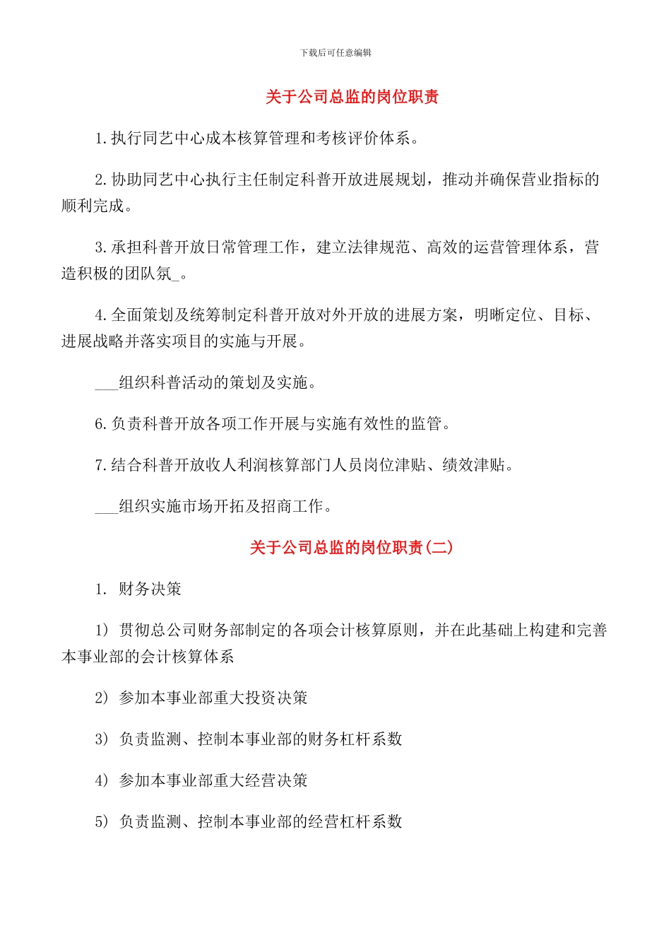 关于公司总监的岗位职责_第1页