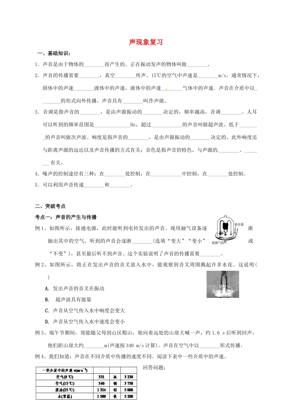 中考物理复习 声现象试卷_第1页
