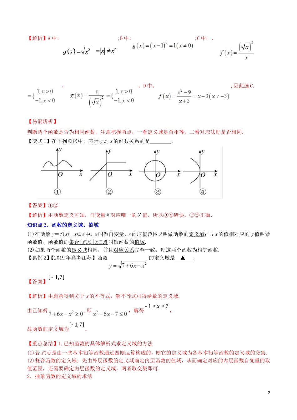 （浙江专用）高考数学一轮复习讲练测 专题2.1 函数及其表示（讲）（含解析）-人教版高三全册数学试题_第2页
