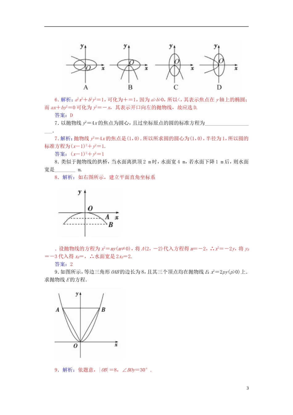 高中数学 2.4.1抛物线及其标准方程练习 新人教A版选修2-1-新人教A版高二选修2-1数学试题_第3页