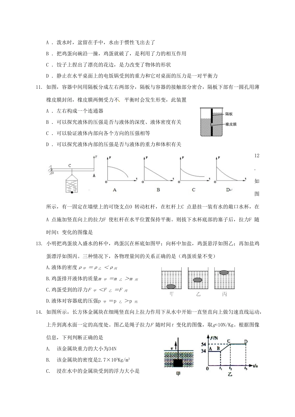 内蒙古鄂托克旗 八年级物理下学期期末试题 新人教版 试题_第3页