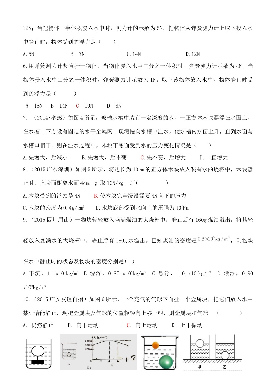 九年级物理一轮专题复习 浮力实验试卷_第2页