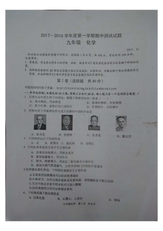 九年级化学上学期期中试卷(pdf) 新人教版 江苏省仪征市九年级化学上学期期中试卷(pdf) 新人教版