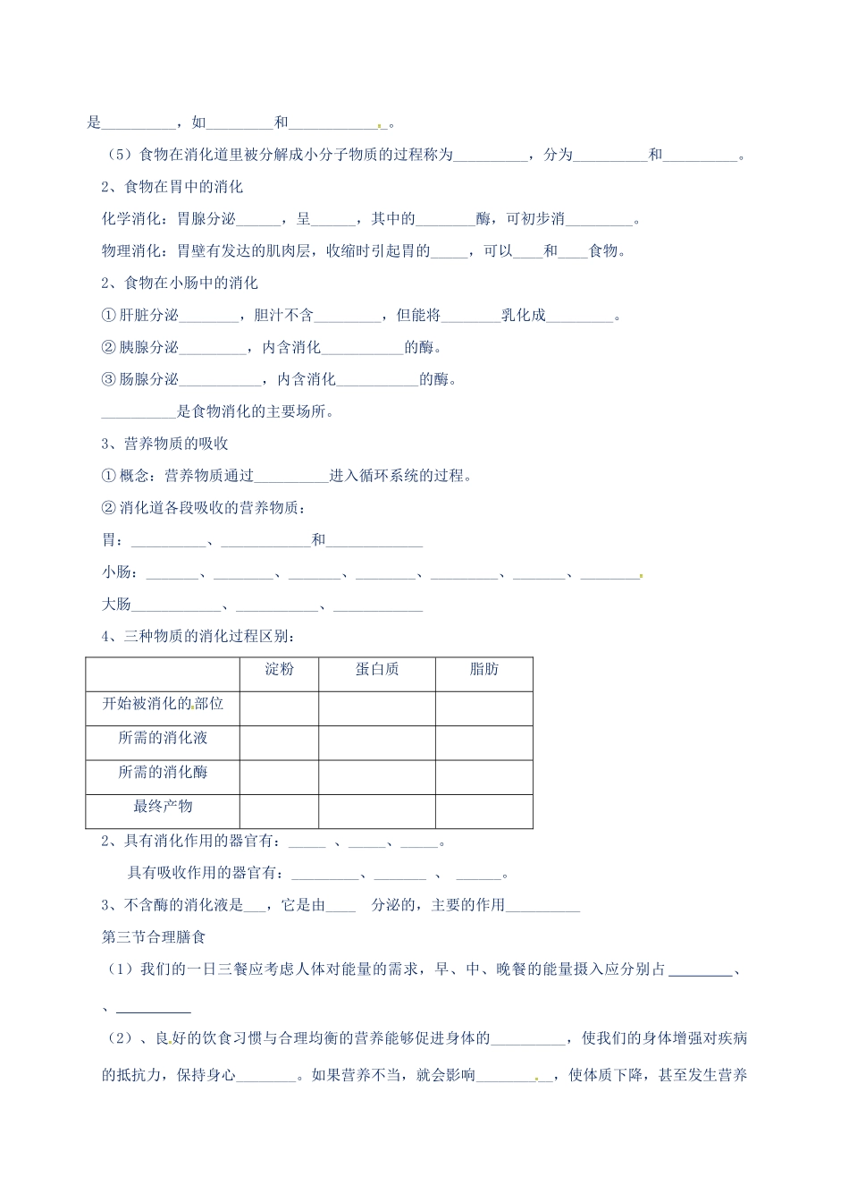 山东省巨野镇大义县七年级生物下册 第一章 人的生活需要营养知识总结 济南版试卷_第2页