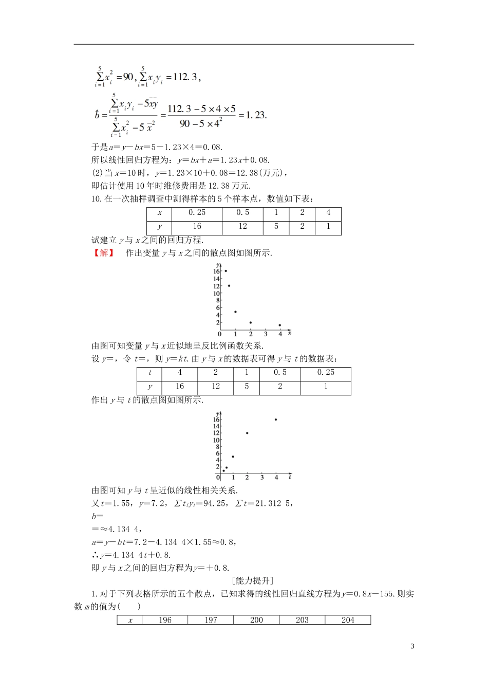 高中数学 第一章 统计案例 1.2 回归分析学业分层测评 新人教B版选修1-2-新人教B版高二选修1-2数学试题_第3页