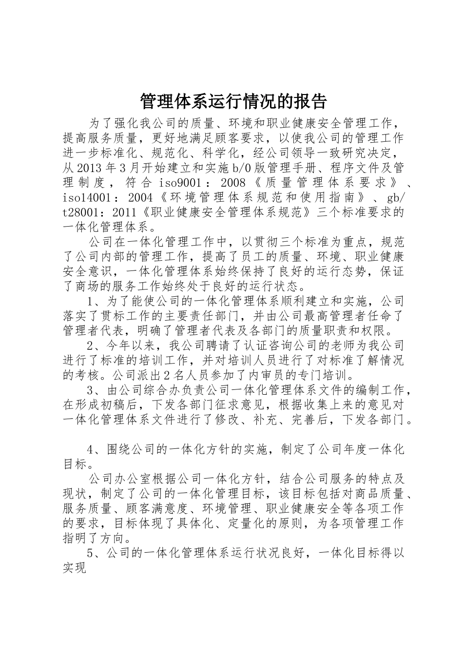 管理体系运行情况的报告_第1页
